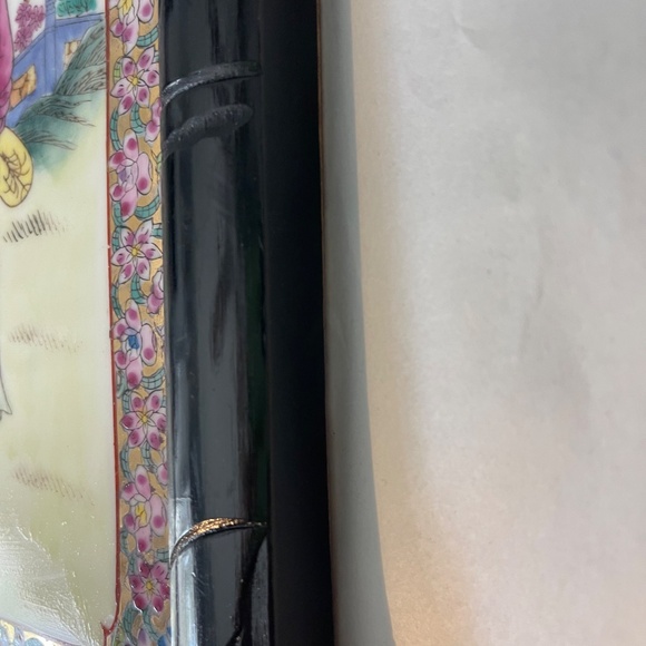 Framed Vintage Chinese Famille Rose Porcelain Plaque in Bamboo Style Frame - Picture 5 of 7